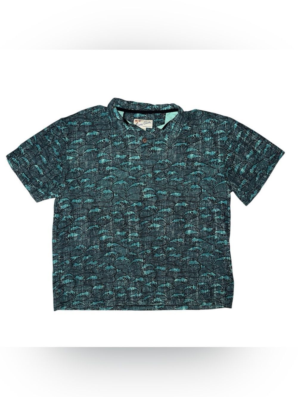 Boys Short-Sleeve Polo in Teal Wave Print